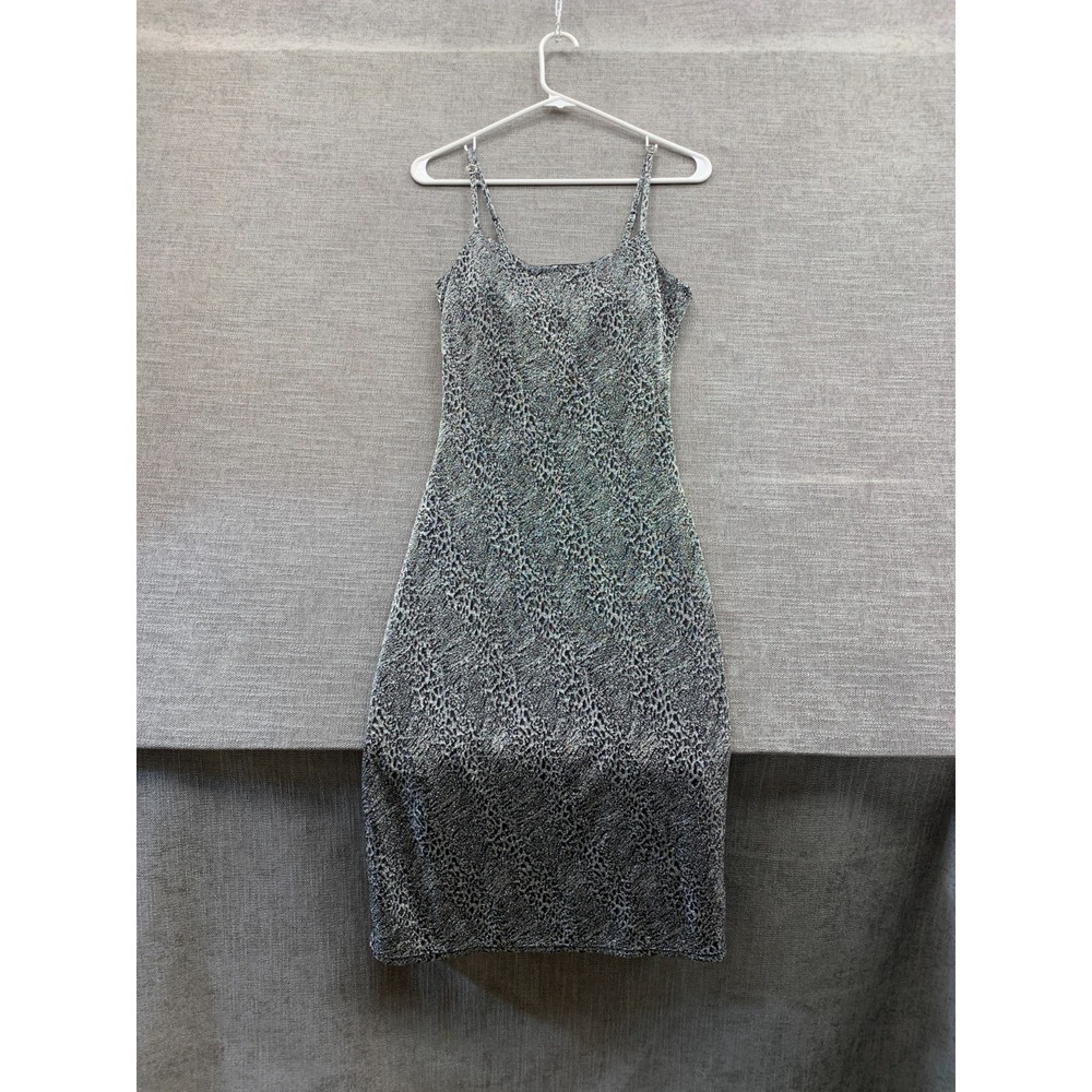 Planet Gold Slip Dress Womens Medium Gray Stretch Cheetah Print Spaghetti Straps